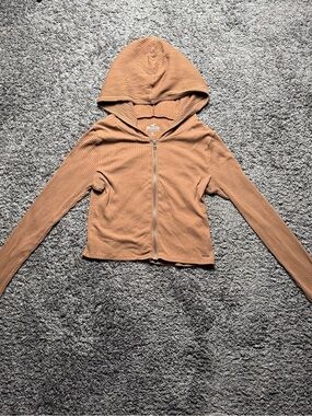 Hollister Ribbed Zip-Up Hoodie in Camel Tan